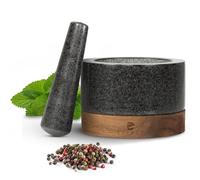 ECENCE Mortier et pilon de Cuisine en Bois d'acacia et Granit Ø11cm | Solide mortier pilon cuisine à épices pour un broyage parfait - Grand mortier et pilon