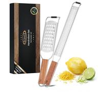 ECENCE Set de 2 Râpes Cuisine Acier Inoxydable Manche Bois Acacia