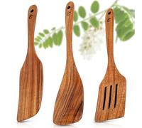 ECENCE Set de Spatules en Bois d'Acacia - Ensemble de 3 Ustensiles de Cuisine - Spatules en Bois Résistantes à la Chaleur - pour Poêles Antiadhésives & Batteries de Cuisine Revêtues