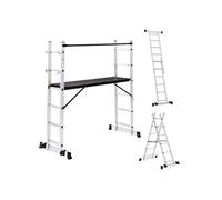 IDMarket Échafaudage-échelle aluminium multifonction 165 cm plateforme modulable sur roues
