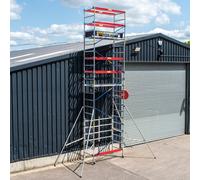 Échafaudage en aluminium Trade Master Pro® | Hauteur de travail 7,4 m | Très robuste | Réglable en hauteur | Base pliable | Capacité de charge 230 kg | Montage facile | EN1004