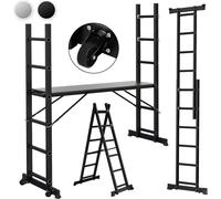 Échafaudage multifonctionnel 6 niveaux, noir, 4-en-1, avec plateforme et roulettes, échelle d'accès en aluminium, pliable, capacité de 150 kg
