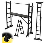 Échafaudage multifonctionnel Ikodm, 6 niveaux, noir, 4-en-1, avec plateforme et roulettes, échelle d'accès en aluminium, pliable, capacité de 150 kg
