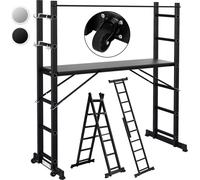 Échafaudage multifonctionnel Vigevee, 6 niveaux, noir, 4-en-1, avec plateforme et roulettes, échafaudage en aluminium, pliable, capacité de 150 kg