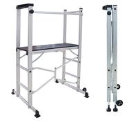 Échafaudage pliable aluminium EURO VANADIUM 150 kg - plateau 104 x 40 cm hauteur travail 3 m - 2 roues tablette porte-outils