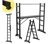 Échafaudage pliable en aluminium Peviasot, noir, 6 marches. Escalier multifonction 4-en-1 avec plateforme de travail et roulettes. Escalier multifonctionnel supportant jusqu'à 150 kg