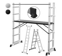 Échafaudage pliant en aluminium Peviasot, couleur argent, 6 marches. Escalier multifonction 4-en-1 avec plateforme de travail et roulettes. Escalier multifonctionnel supportant jusqu'à 150 kg