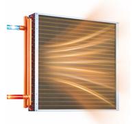 Échangeur de chaleur à plaques air-eau - Dimensions : 610 x 610 mm - Puissance thermique : 65,9 kW - Raccordements en cuivre - Plaques en aluminium - Pression de service : 2,5 MPa - Pour chauffage et