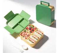 Echehi 1200ml Bento Lunch Box, Conteneur Repas avec Compartiments, avec Couverts et Poignée, Passable au Micro-ondes et Lave-vaisselle, pour Adultes, Enfants, Bureau, École, Pique-nique. Vert