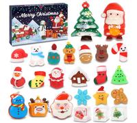 Echehi 2026 Calendrier De l'Avent De Noël, Compte à Rebours 24 Jours Avec 2 Grands Squishies + 3 Porte-Clés Squishy + 19 Petites Squishies, Jouets Sensoriels Anti-Stress