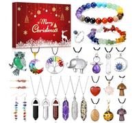 Echehi Calendrier De l'Avent 2026 Femme, Calendrier De l'Avent Bijoux En Pierres Précieuses, Avec Collier Bracelet Bague Pour Femme Fille Avec Manuel En Français