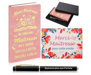 Echehi Merci Maitresse Cadeau, Cadeau Maitresse d'École Fin d'Année Avec Carnet A6, Carte De Remerciement, Stylo, Boite Cadeau, Cadeau Personnalisé Maitresse d'École