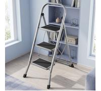 Echelle 3 Marches, Pliant, Supporte Jusqu'à 150 kg, Verrou de Sécurité, Rangement Gain de Place, Gris Tourterelle