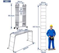 Échelle 6 en 1 - Échelle multifonctionnelle - Échelle pliante - Échelle de chantier - Échafaudage - Aluminium