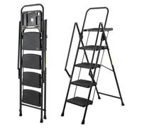 Échelle à 4 marches - Tabouret-escabeau robuste en acier avec repose-pieds antidérapants et main courante - Échelle pliante et escabeau pliant pouvant supporter jusqu'à 150 kg, pour la maison et la cu