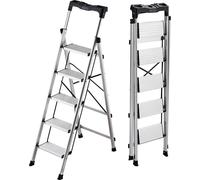 Échelle à 5 marches SucceBuy, échelle pliante en aluminium avec marches antidérapantes et poignée ergonomique, charge maximale 150 kg, utilisation polyvalente pour la cuisine, le stockage, la maison e