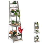 Échelle à fleurs Relaxdays, 4 marches, échelle à fleurs en bois, pliable, étagère-échelle pour plantes, dimensions : 160 x 41 x 50 cm, gris