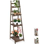 Échelle à fleurs Relaxdays, 4 marches, échelle à fleurs en bois, pliable, étagère-échelle pour plantes, dimensions : 160 x 41 x 49 cm, marron foncé
