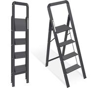 Échelle à pas 4 marches - Échelle pliante - Travail ménager - Avec rampe - Chargeable 150 kg - Noir