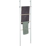 Échelle à serviettes Relaxdays, bois et métal, 4 barreaux, pour serviettes et vêtements, à poser contre un mur, H x l x P : 172,5 x 53 x 6 cm, blanche