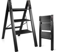 Échelle à trois pieds, échelle coulissante pratique, larges marches, utilisable comme échelle ou comme plate-forme, capacité de charge de 150 kg, noire