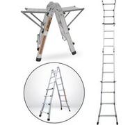 Echelle articulée pliante et télescopique en aluminium 4x3 marches 2,81m + 2 tablettes