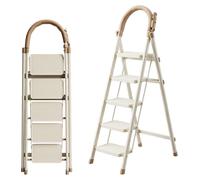 Échelle beige pliante à 5 échelons, légère, en acier, pour usage domestique, supportant jusqu'à 150 kg