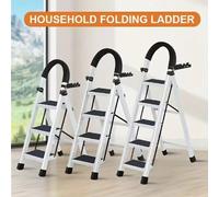 Échelle d'accès pliante - 3 marches - Pour usage domestique - En acier - Pliable - Pieds antidérapants - Blanche