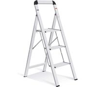 Échelle d'aluminium KINGRACK, échelle de marche à 3 marches, pliante, légère – argent, modèle 3 marches en aluminium avec poignée