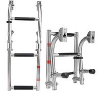 Échelle de Bateau 3/4 marches, échelle télescopique Pliante, échelle de Bain en Acier Inoxydable avec Structure et Mains courantes pour Yacht/Piscine (argentée, 4 marches)