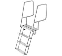 Échelle de nage rétractable pour ponton, 4 marches, en alliage d'aluminium robuste, avec marches larges antidérapantes, capacité de poids de 159 kg, avec corde de traction pour faciliter l'utilisation