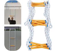 Echelle de secours - Echelle de corde - Longueur 5,1 m - Largeur 30 cm - Capacité de charge 100/120 kg - Avec mousquetons + gants - Pliable - Bleu/Blanc/Jaune