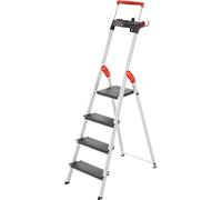 Échelle double de sécurité en aluminium Hailo L100 Topline - 4 échelons XXL jusqu'à 150 kg - Échelle double avec barre de maintien télescopique, verrouillage de la plate-forme - nombreux accessoires -