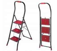 KADAX Escabeau pliable en acier "Oulu", escabeau noir-rouge avec charge admissible jusqu'à 150kg, 3 marches