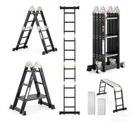 Échelle en aluminium - Échelle articulée multifonction 4x3 - 7 en 1 - Longueur 350 cm - 12 échelons - Capacité de charge 150 kg - Pliable - Usage industriel - Noir