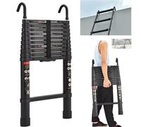 Échelle en aluminium - Échelle télescopique pliante - Hauteur de travail de 3,2 mètres - Capacité de charge de 150 kg - Avec 2 crochets - Pour intérieur, combles et extérieur