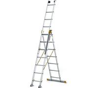 Échelle en aluminium professionnelle - 3 x 7 échelons - marches antidérapantes - longueur 4,41 m - capacité jusqu'à 150 kg - 3 sections - pour chantier - échelle multifonctionnelle, échelle d'accès, é