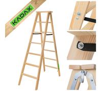 KADAX Escabeau en bois, télescopique, 2x7 marches, pliable, double face