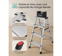 Échelle escabeau échelle en alliage d'aluminium avec 4 marches marche pied multifonctions charge : 150 kg gris argent et noir d'encre 12_0005328