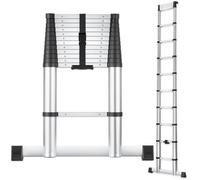 Échelle extensible - TECTAKE - Échelle télescopique à 13 échelons, 3,85 m, aluminium léger, pieds antidérapants - 86 x 10 x 385 cm