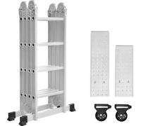 Echelle multi-usages 470cm, 6 en 1 échelle multifonctions aluminium, échelle pliante avec 2 roulettes et plate-forme, 4 x 4 argent-Echelle pliante multi-usages jusqu'à 150KG CEEDIR