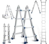 Echelle multi-usages Hengda 4x4 Alu échelle multifonctionnelle Echelle télescopique 402cm argent jusqu'à 150kg
