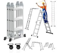 Échelle multifonction 4x3, 360 cm, 7 en 1, en aluminium, avec 2 plateformes et 2 roulettes de transport, capacité jusqu'à 150 kg. Échelle multifonction, échelle pliante, échelle combinée, échelle d'ac