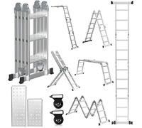 Échelle multifonction 4x3, 360 cm. Échelle multifonction 7 en 1 avec 2 plateformes. Échelle polyvalente en aluminium avec 2 roulettes de transport, jusqu'à 150 kg. Échelle de travail à 12 échelons, co