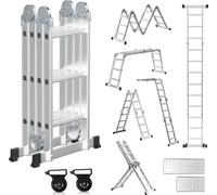 Échelle multifonction en aluminium ISOISL 7 en 1, 4 x 3 marches, environ 360 cm / 3,6 m, échelle pliante télescopique avec plateformes, roulettes et surface antidérapante, capacité de charge maximale 