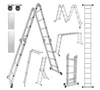 Échelle multifonction en aluminium ISOISL 7 en 1, avec 4 marches, environ 470 cm / 4,7 m, échelle pliante télescopique avec plateformes, roulettes et surface antidérapante, capacité de charge maximale