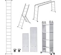 Échelle multifonction en aluminium Silecomplaza, 470 cm, avec 4 marches, échelle-échafaudage, échelle de chantier extensible avec 2 plateformes de travail, échelle pliante, échelle coulissante pour us