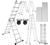 Échelle multifonction ISOISL 7 en 1, aluminium, 4 x 5 marches, environ 580 cm / 5,8 m, échelle à plateforme pliante avec 2 plateformes + 2 roulettes, capacité de charge maximale de 150 kg