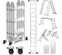 Échelle multifonction Peviasot 7 en 1, 4 marches x 3 marches en aluminium, environ 360 cm / 3,6 m, échelle à plateforme articulée multifonctionnelle avec 2 plateformes et 2 roulettes, capacité de char