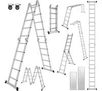 Échelle multifonction Peviasot 7 en 1, 4 x 5 marches en aluminium, environ 580 cm / 5,8 m, échelle à plateforme articulée multifonction avec 2 plateformes et 2 roulettes, capacité de charge maximale d